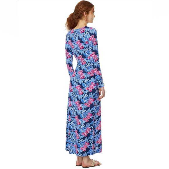 Lilly Pulitzer Low Tide Navy (Blue and Pink Floral Maxi) long sleeve. - Picture 3 of 7